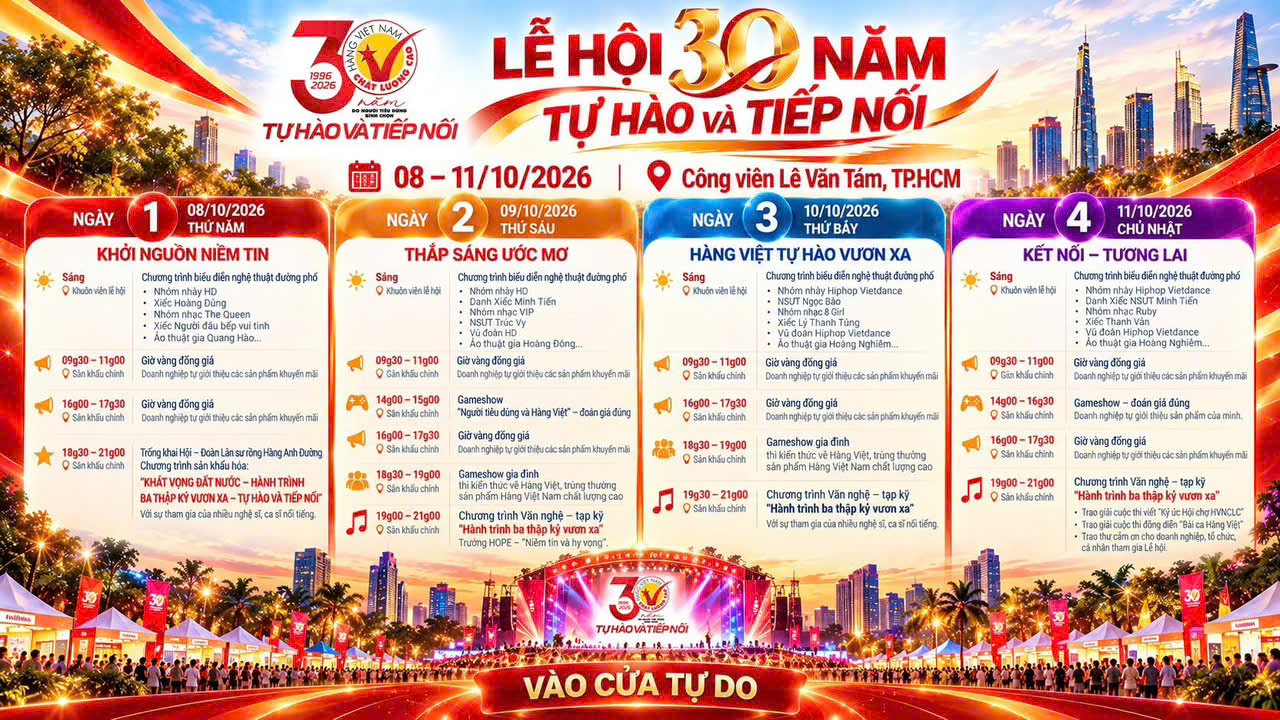 Lịch trình Lễ hội 30 năm Tự hào và Tiếp nối 08–11/10/2026