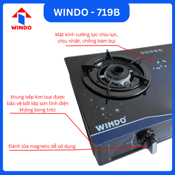 Bếp gas mặt kính Windo - 729B kiềng rời
