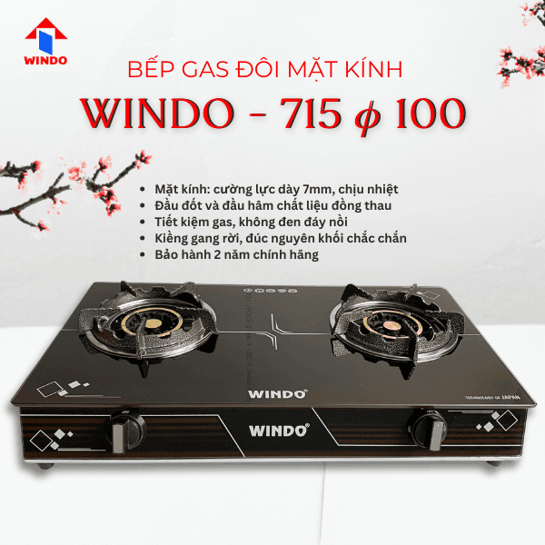 Thiết kế bếp gas Windo - 715 Phi 100 sang trọng