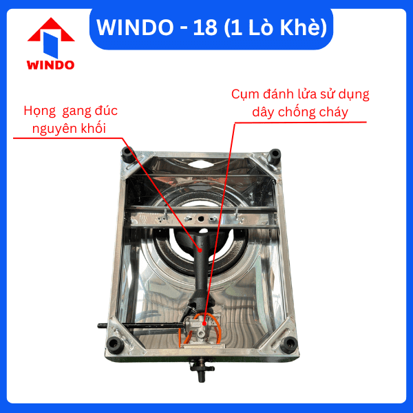 Bên dưới bếp gas bán công nghiệp 1 lò khè Windo