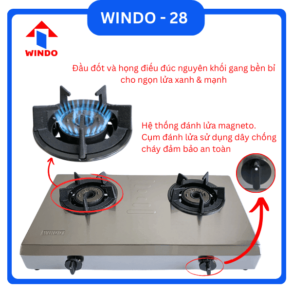 Bếp gas khè 2 họng Windo - 28