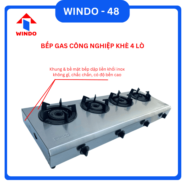 Bếp Windo - 48 có thể nấu cùng lúc 4 lò khè chỉ với 1 đầu vào
