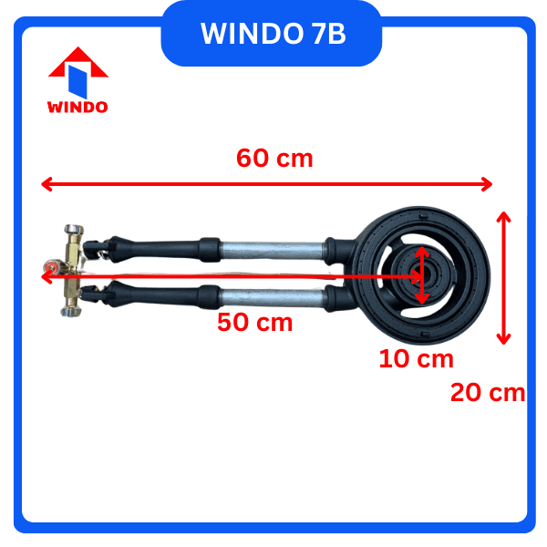 Kích thước bếp gas công nghiệp khè lửa mồi Windo 7B