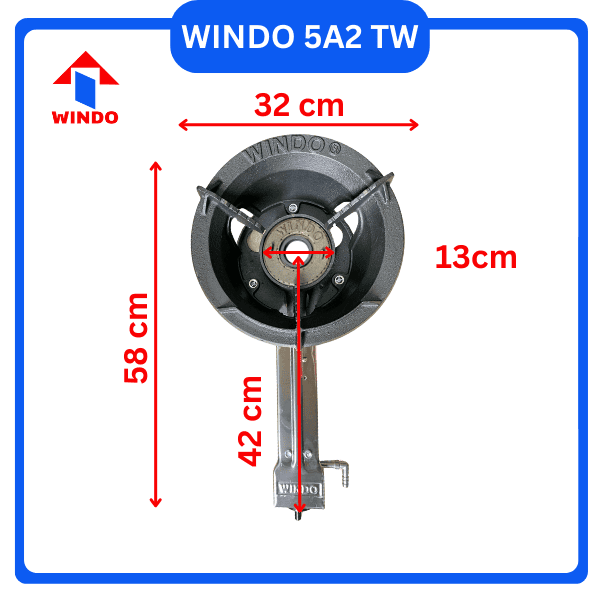 Kích thước bếp gas công nghiệp khè Windo 5A2 TW