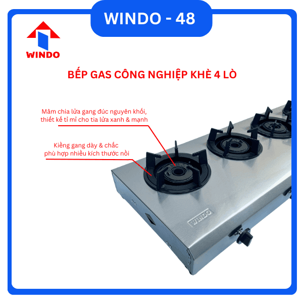 Mâm và họng được làm từ gang đúc nguyên khối cho ngọn lửa xanh và mạnh