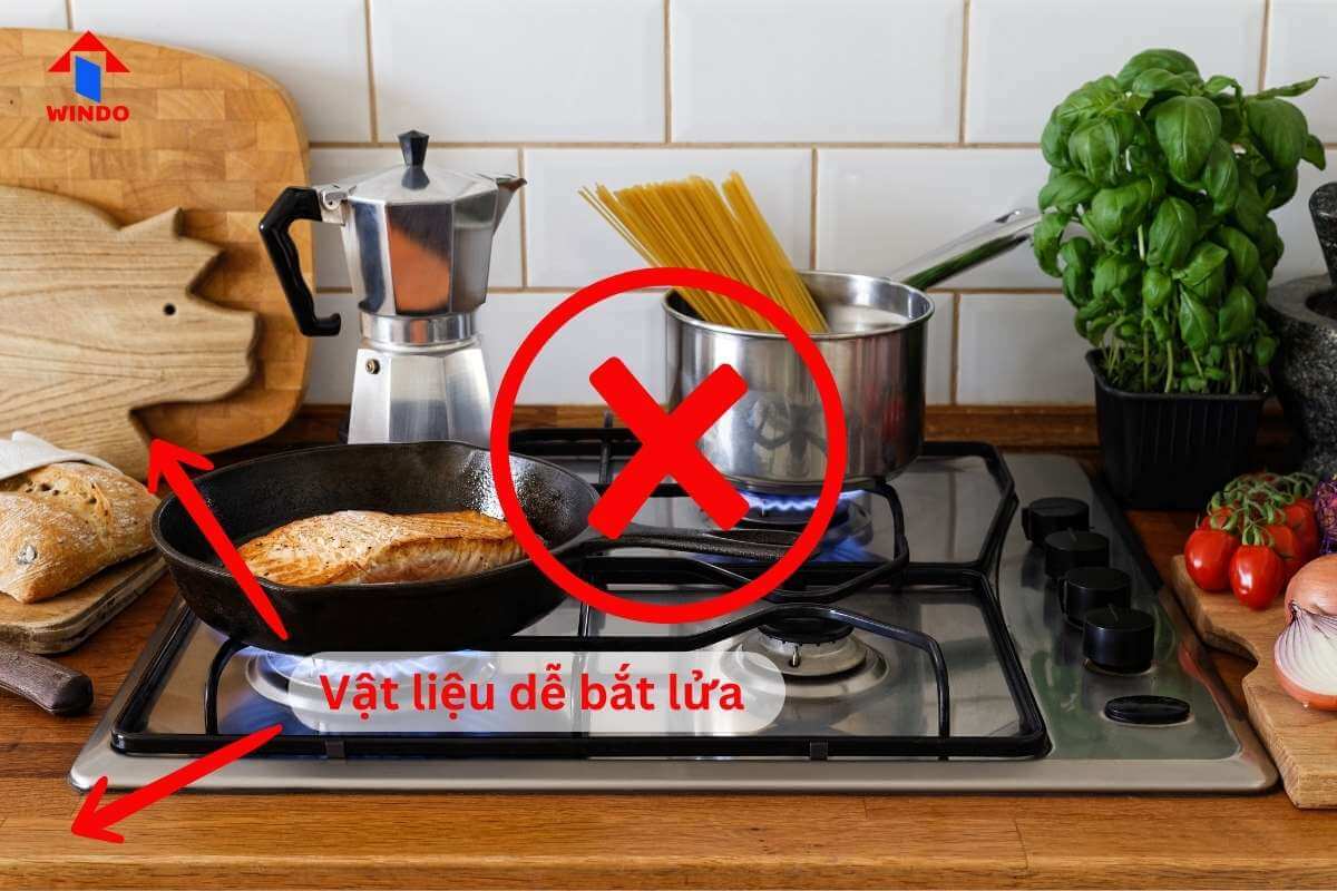 Tránh dùng gỗ, nhựa hay vật liệu dễ cháy làm mặt bàn đặt bếp gas