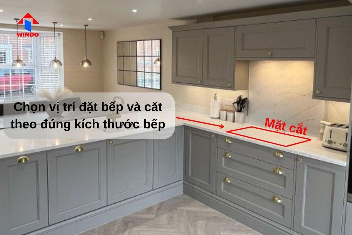 Xác định vị trí đặt bếp gas âm và cắt bề mặt theo kích thước chuẩn